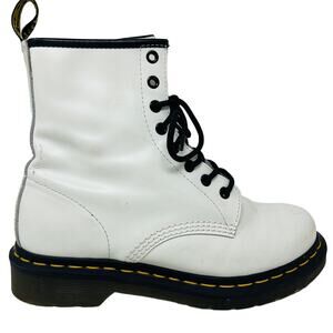Dr. Martens Doc Smooth Leather 8 Eye Classic White Boot Yellow Stitch - 8